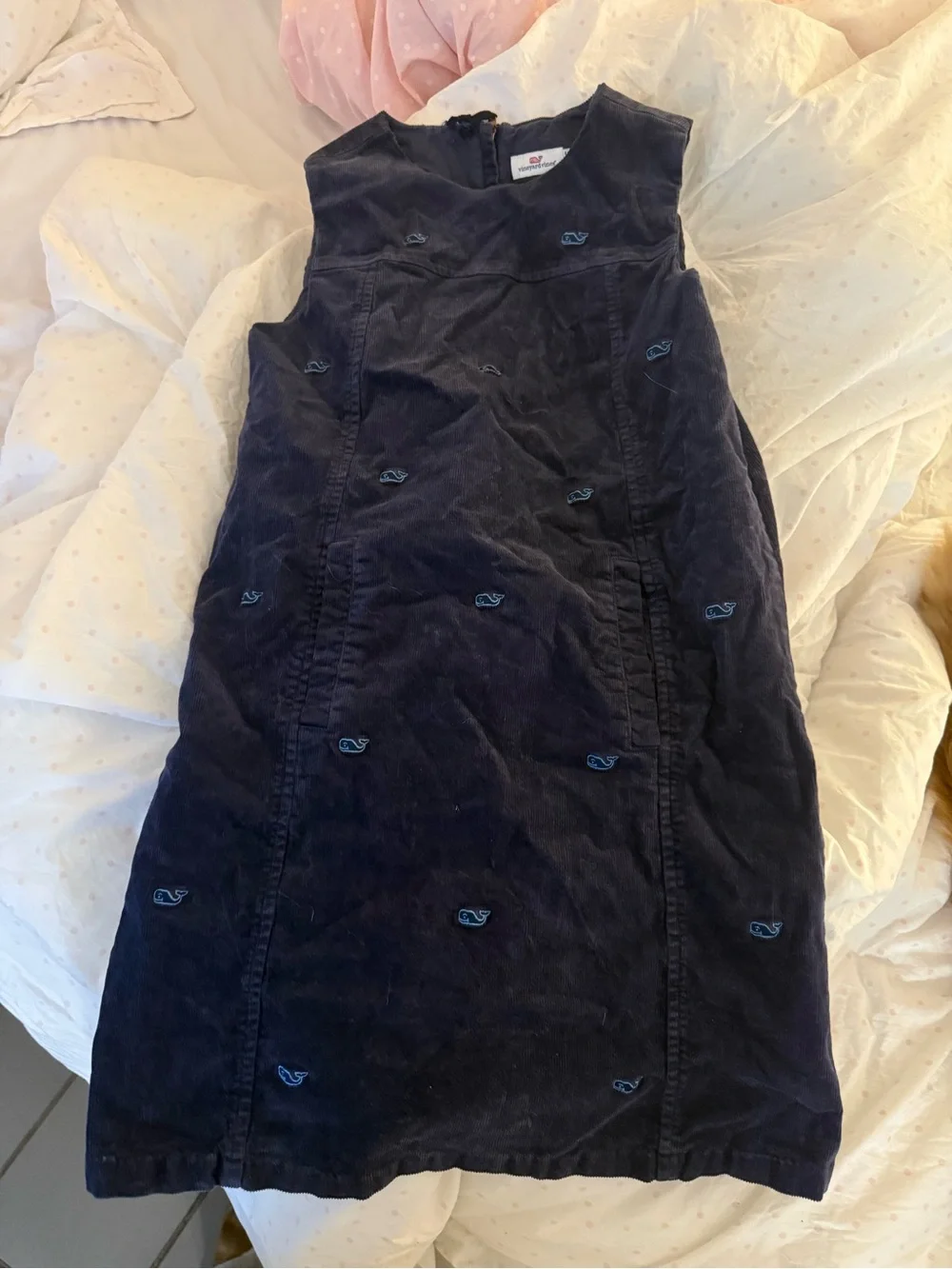 Classic Navy Corduroy Whale Embroidered Kids Dress